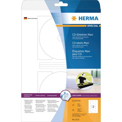 Herma CD- und DVD-Etiketten Maxi weiß 116mm, 50 Stück Artikelbild Secondary4 L