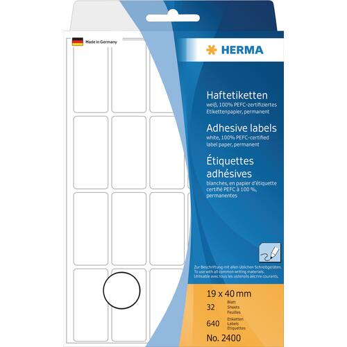 Herma Etiketten permanent, weiß, 19x40mm, 640 Etiketten/Packung Artikelbild Secondary4 L