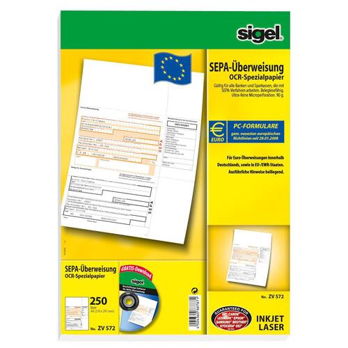 sigel Bankformular Zahlschein PC-SEPA-Überweisung, A4, 250 Stück Artikelbild