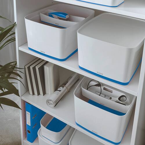 Leitz Aufbewahrungsbox MyBox® WOW, groß, mit Deckel, Kunststoff, 18 Liter, 385x318x198mm, Weiß/Blau, 1 Stück Artikelbild Secondary3 L