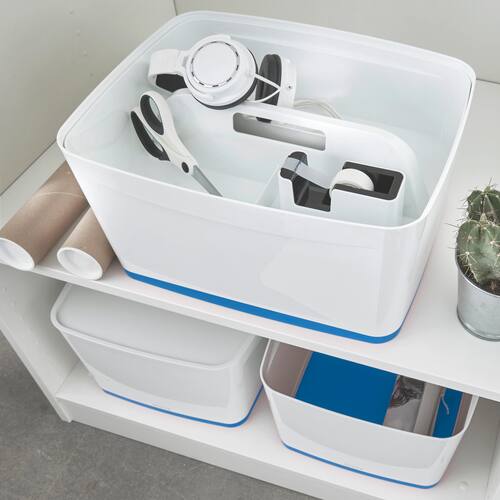Leitz Aufbewahrungsbox MyBox® WOW, groß, mit Deckel, Kunststoff, 18 Liter, 385x318x198mm, Weiß/Blau, 1 Stück Artikelbild Secondary4 L