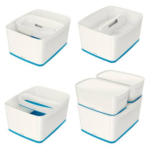 Leitz Aufbewahrungsbox MyBox® WOW, groß, mit Deckel, Kunststoff, 18 Liter, 385x318x198mm, Weiß/Blau, 1 Stück Artikelbild Secondary5 L