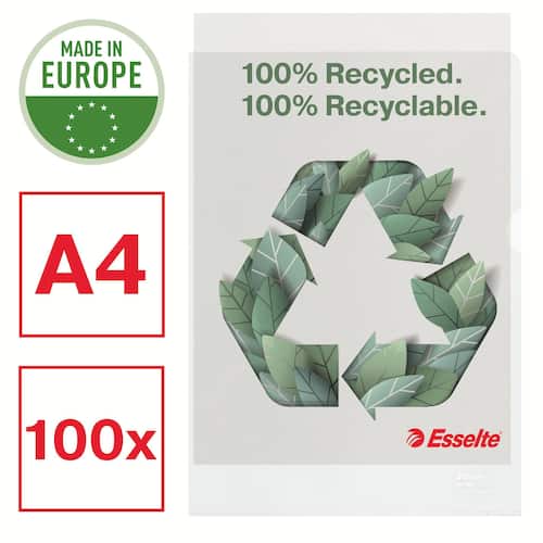 Esselte Sichthülle recycled, Aktenhülle, oben/rechts offen, A4, PP (RC), genarbt, transparent, 100 Stück pro Packung, 1 Packung Artikelbild Secondary1 L