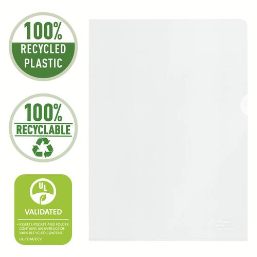 Esselte Sichthülle recycled, Aktenhülle, oben/rechts offen, A4, PP (RC), genarbt, transparent, 100 Stück pro Packung, 1 Packung Artikelbild Secondary2 L