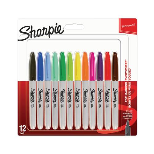 Sharpie Permanentmarker Fine, 0,9 mm, Rundspitze, farblich sortiert, 12er-Set, 1 Packung Artikelbild