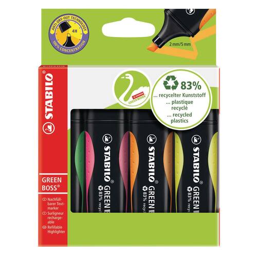 STABILO Textmarker Green Boss, im Etui, Keilspitze, gelb, orange, grün, pink, 1 Packung Artikelbild