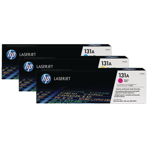HP Original Toner HP 131A, U0SL1AM, Lasertoner, Tonerkartusche, Tri-Pack, Cyan, Magenta, Gelb, 3 Stück pro Packung Artikelbild Secondary1 L