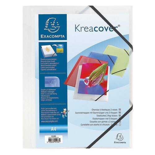Exacompta Einschlagmappe Kreacover®, Eckspannmappe, Flügelmappe, 3 Klappen, PP, 0,5mm, Eckspanngummi,A4, 240x320mm, weiß, transparent, 1 Stück Artikelbild