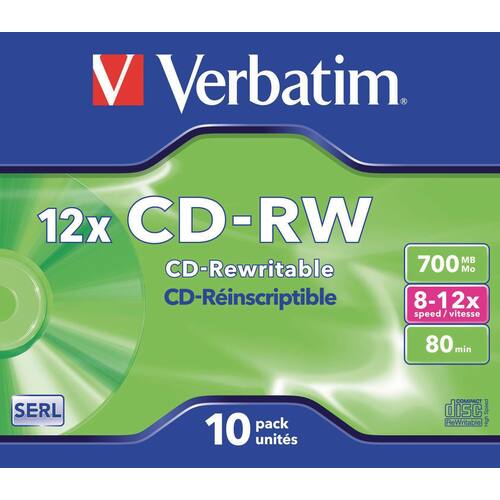 Verbatim CD-RW Rohling, 12x, 700MB, 10 Stück Jewel Case Artikelbild Secondary3 L