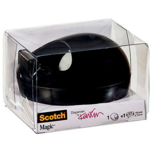 Scotch® Karim Rashid-designad skrivbordstejphållare, C36, stenformad, svart, + Magic™ osynlig kontorstejp, 1 rulle, 19 mm x 7,5 m, genomskinlig produktfoto Secondary1 L