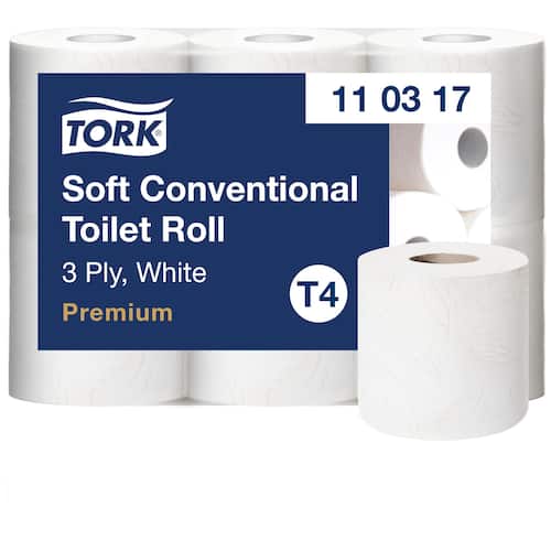 Tork Toilettenpapier Premium, WC-Papier, 3-lagig, 250 Blatt, weiß, 8 Rollen pro Packung Artikelbild