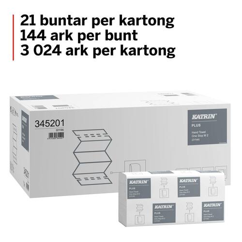 KATRIN Pappershandduk Plus One Stop M2 2-lagers, 144 ark, Z-vikt, vit produktfoto Secondary4 L