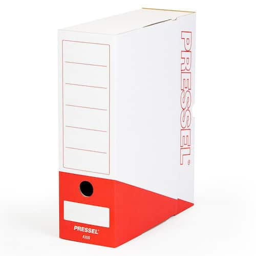 Pressel Archivbox A100, Weiß-Rot, 100mm, Karton, neues Design, 20 Stück Artikelbild