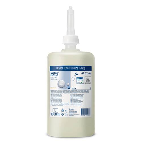 Tork Flüssigseife Extramild Premium, weiß, 1 Liter pro Flasche, 6 Flaschen Artikelbild