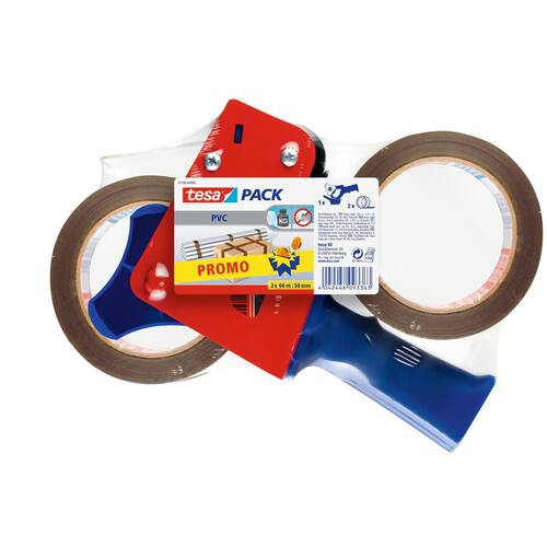 tesa® SPAR-PACK: 2 Rollen tesa PVC-Klebeband tesapack ultrastrong  + 1 Handabroller Artikelbild