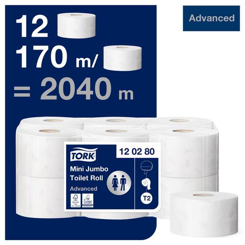 Tork Toilettenpapier Advanced Mini Jumbo, Tissue, 2-lagig, weiß, 12 Rollen Artikelbild Secondary8 L