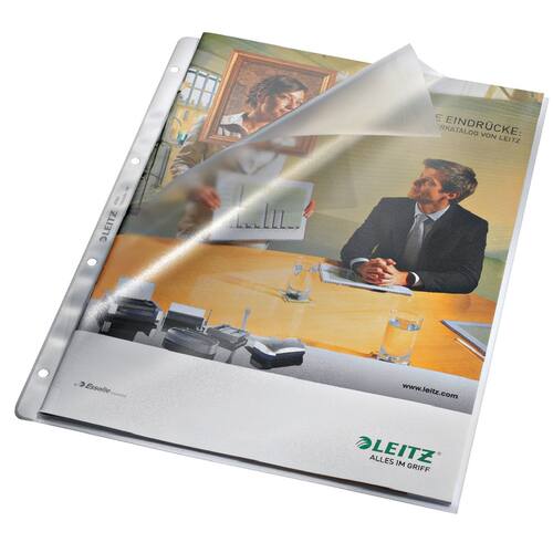 Leitz Prospekthüllen, Klarsichthülle, Klarsichtfolie, oben / Lochseite offen, A4, PP, transparent, 100 Stück/Packung Artikelbild