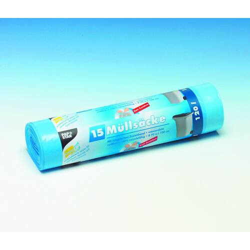 PAPSTAR Müllbeutel mit Zugband, Abfallbeutel, Müllsack, Mistsack, 120 Liter, blau, 15 Stück Artikelbild Secondary1 L