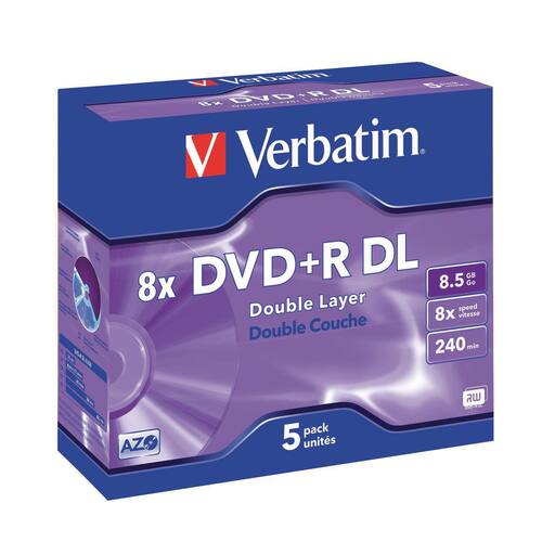 Verbatim DVD+R Rohling, DoubleLayer, 8x, 8,5GB, 5er JewelCase Artikelbild Secondary1 L