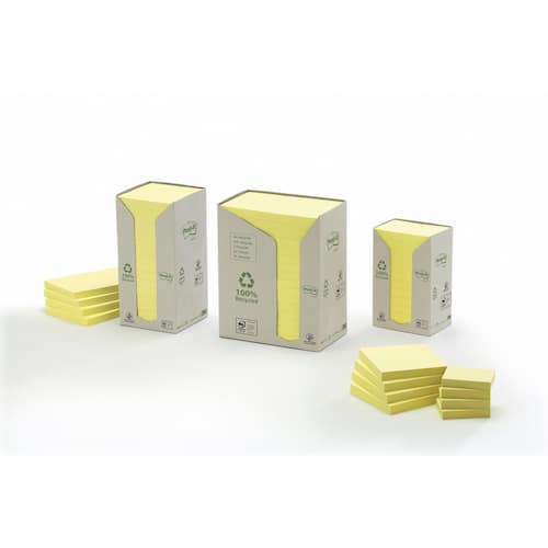 Post-it® Haftnotizen Recycling, 51x38mm, gelb, 100 Blatt pro Block, 24 Blöcke, 1 Packung Artikelbild Secondary1 L
