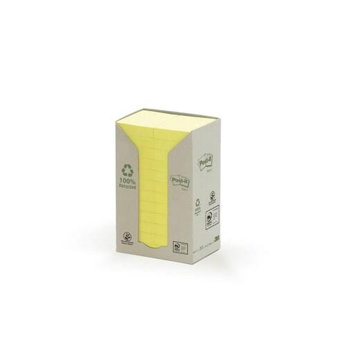 Post-it® Haftnotizen Recycling, 51x38mm, gelb, 100 Blatt pro Block, 24 Blöcke, 1 Packung Artikelbild Secondary2 L