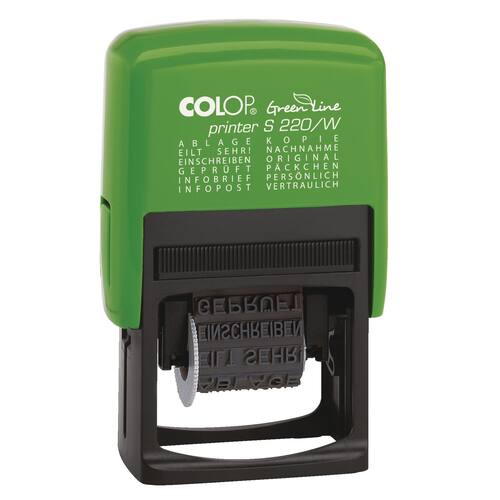 Colop Wortbandstempel Printer S220/W Green Line, Metall, 12 Texte, Schrifthöhe: 4 mm, grün, Druckfarbe: schwarz, 1 Stück Artikelbild Secondary4 L