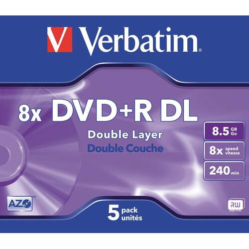 Verbatim DVD+R Rohling, DoubleLayer, 8x, 8,5GB, 5er JewelCase Artikelbild Secondary2 L