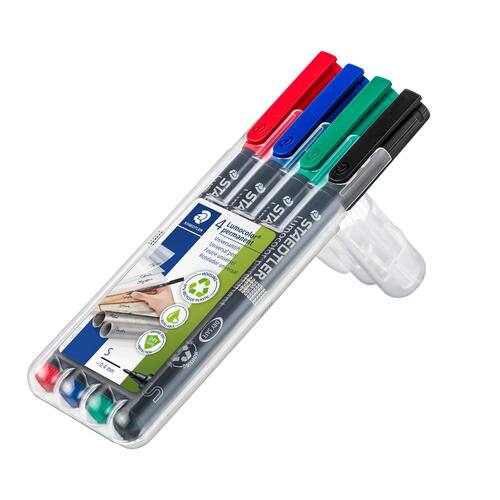 STAEDTLER Lumocolor Lumocolor Universalstift, Superfein, 0,4 mm, permanent, farblich sortiert, 4er-Set, 1 Packung Artikelbild