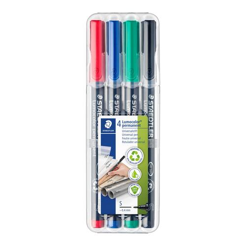 STAEDTLER Lumocolor Lumocolor Universalstift, Superfein, 0,4 mm, permanent, farblich sortiert, 4er-Set, 1 Packung Artikelbild Secondary2 L