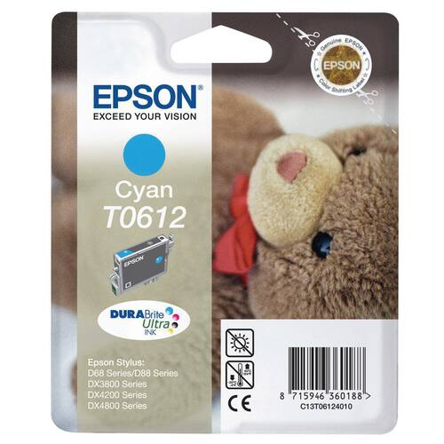 Epson Bläckpatron, T0612, C13T06124010, Teddy, DURABrite Ultra, bläckpatron, cyan, singelförpackning produktfoto