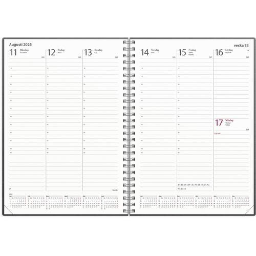 Burde Kalender 2025 Weekly A5 svart konstläder Lyreco®