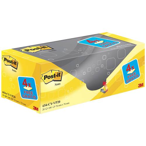 Post-it® Haftnotizen SPAR-PACK: 16 + 4 GRATIS, Klebenotizen, 76 x 76 mm, gelb, 1 Set Artikelbild Secondary1 L