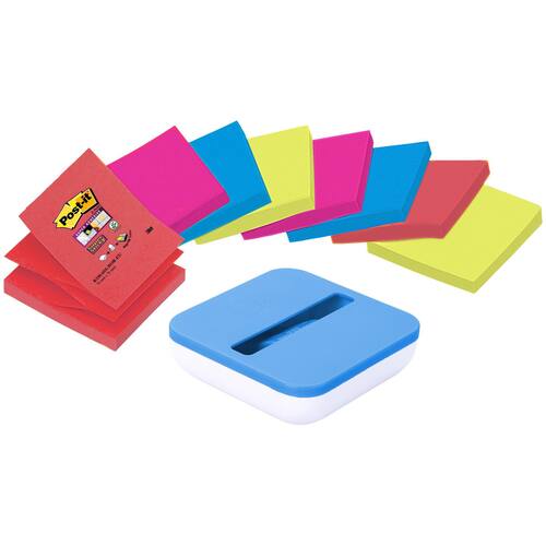 Post-it® Super Sticky Z-Notes Haftnotizen 76x76mm, 8 Blöcke farblich sortiert + gratis Dispenser (Spender) im SPAR-PACK, 1 Set Artikelbild Secondary3 L