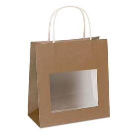 Tragetaschen mit Sichtfenster XS, Geschenktasche, 110x60x150mm, natur, 12 Stück Artikelbild