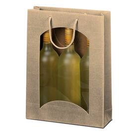 Flaschentragetasche OpenWave für 3 Flaschen mit Sichtfenster, Geschenktaschen, 250x85x360mm, natur, 20 Stück Artikelbild