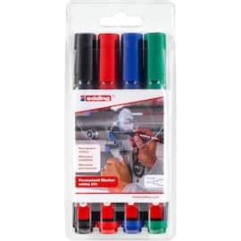 edding Märkpenna Permanent 300, 1,5 - 3 mm, svart, röd, blå och grön produktfoto