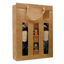 Flaschentragetasche Roma, Geschenktaschen, für 3 Flaschen, mit Sichtfenster, 270x90x385mm, natur, 10 Stück Artikelbild