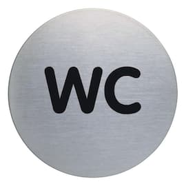 Durable Symbolskylt, WC, 83 mm i diameter, självhäftande, borstat rostfritt stål produktfoto