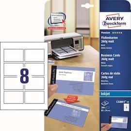 Avery Visitenkarten Premium C32015-25 Quick&Clean™, 85 x 54 mm, 260g, beidseitig beschichtet, matt, weiss, 25 Blatt, 200 Karten Artikelbild