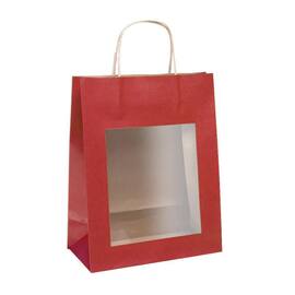 Tragetaschen mit Sichtfenster M, Geschenktasche, 225x115x285mm, rot, 12 Stück Artikelbild