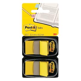 Post-it® Indexflikar med hållare, medium 25,4 x 43,2 mm, gula, 2 x 50 dubbelförpackning produktfoto