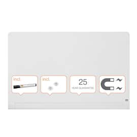 Nobo Whiteboard, Glastavla i widescreenformat, väggmonterad, med rundade hörn, magnetisk glasyta, 57'', klarvit produktfoto