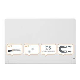Nobo Whiteboard, Glastavla i widescreenformat, väggmonterad, med rundade hörn, magnetisk glasyta, 57'', klarvit produktfoto