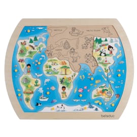 Inramat pussel, tema baserat på världskarta, 21 bitar, screentryckt plywood produktfoto