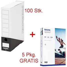 Pressel Archivbox A75 Weiß-Schwarz 100 Stück + GRATIS 5 Packungen tecno ® speed Kopierpapier, A4, 80g/m², 500 Blatt Artikelbild