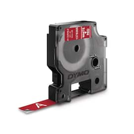 Dymo Tape Durable D1 12mm vit på röd produktfoto