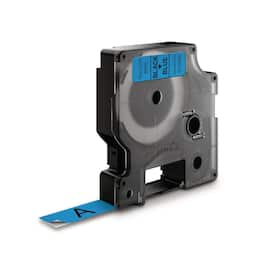 Dymo Tape D1 12mm svart på blå produktfoto