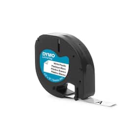 Dymo Tape LetraTAG plast 12mm svart på vit produktfoto