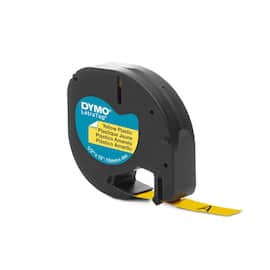 Dymo Tape LetraTAG plast 12mm svart på gul produktfoto