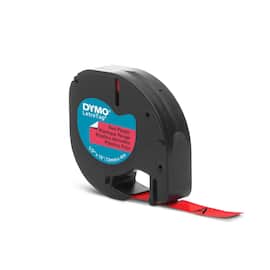 Dymo Tape LetraTAG plast 12mm svart på röd produktfoto